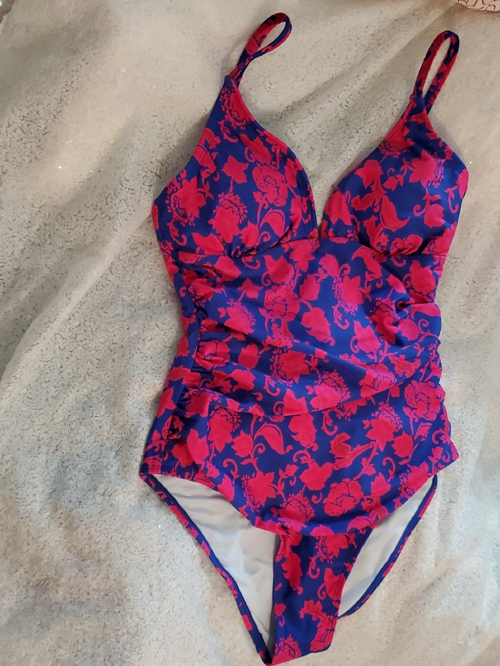 NWT Cupshe Blue and Hot Pink Floral One Piece Women's Swimsuit - Size M